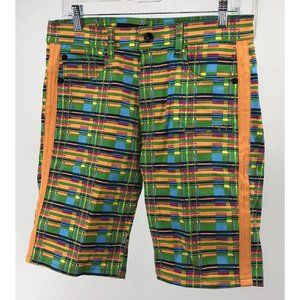 Decibel Men’s Golf Shorts Sz 32 Clown Core bright Orange Green Plaid 20” Outside